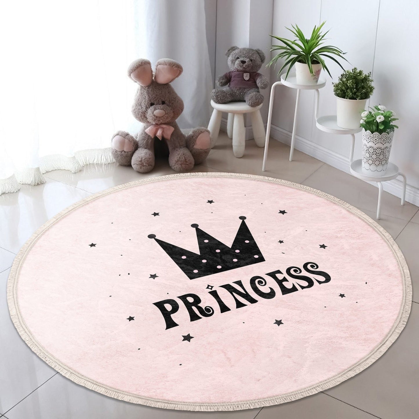 Princess Girls Room Round Rug, Princess Patterned Nursery