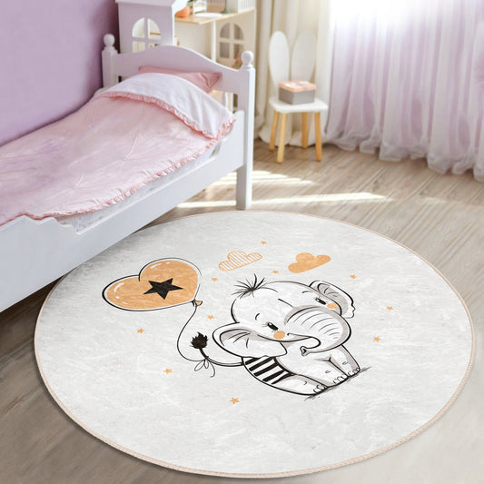 Baby Elephant (Orange Heart) Nursery/Kids rug (multiple sizes)