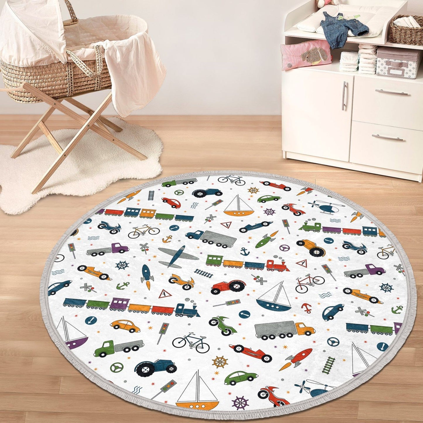 Plane-Car-Train Nursery Rug