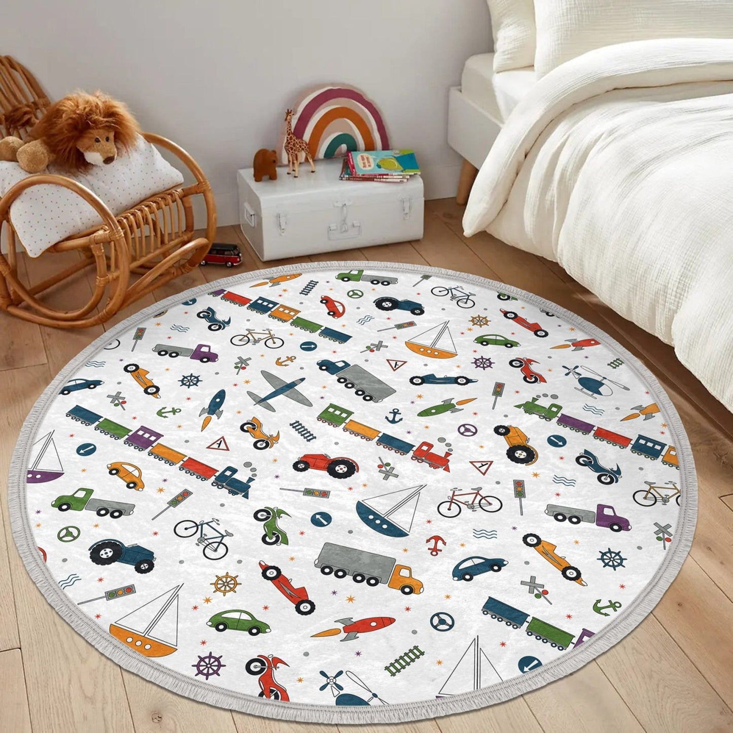 Plane-Car-Train Nursery Rug