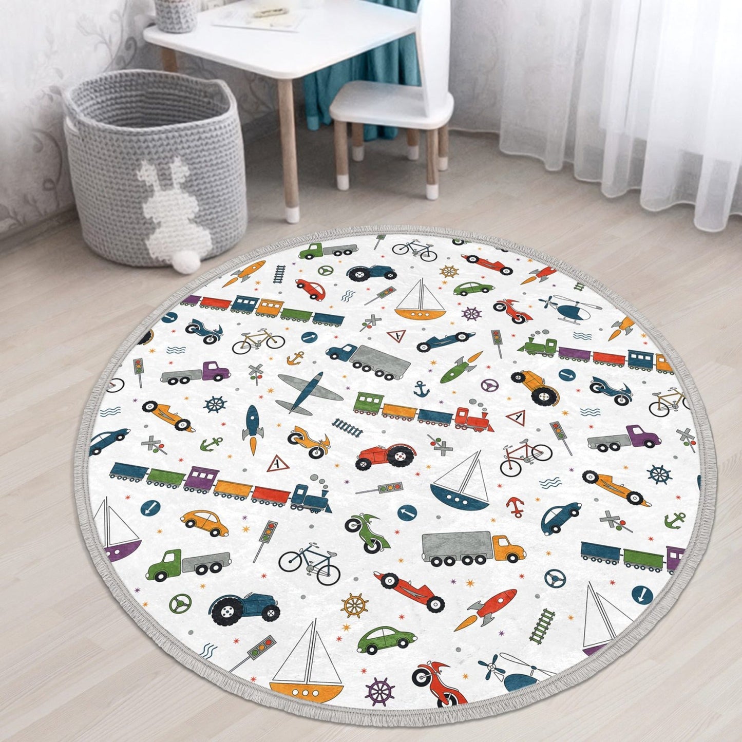 Plane-Car-Train Nursery Rug