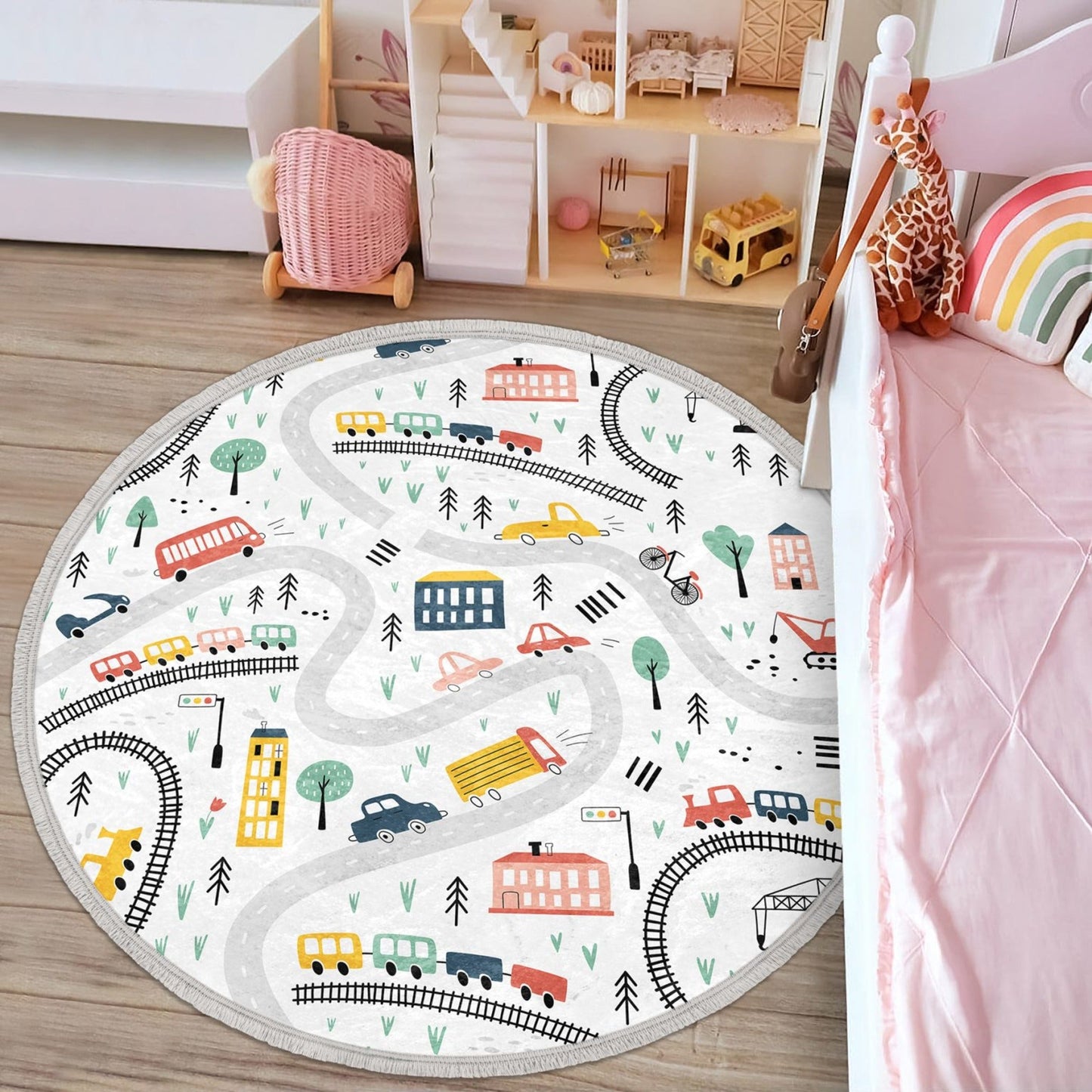 Car - Nursery Room Round Rug, Nonslip