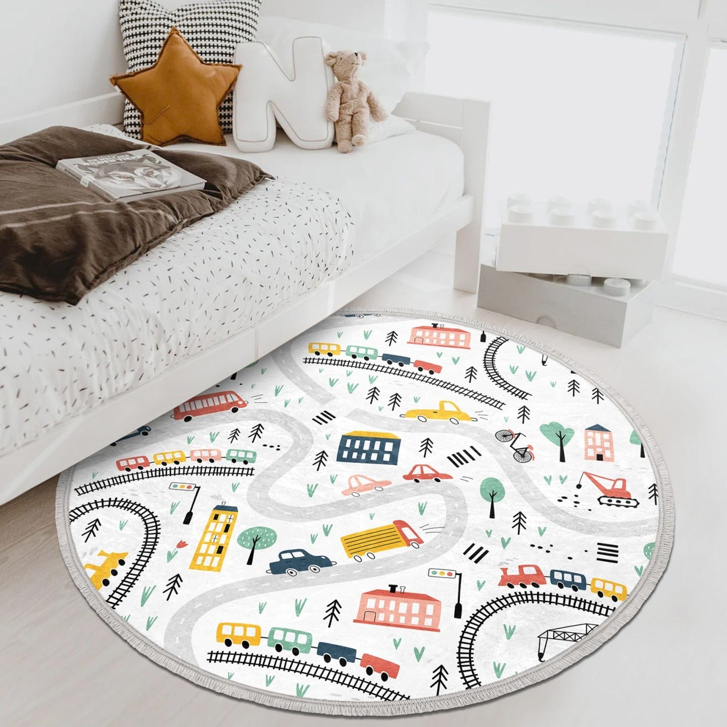 Car - Nursery Room Round Rug, Nonslip