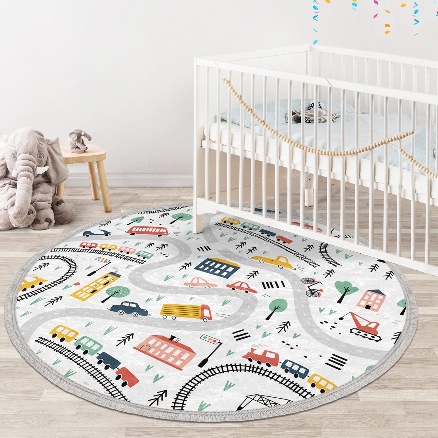 Car - Nursery Room Round Rug, Nonslip