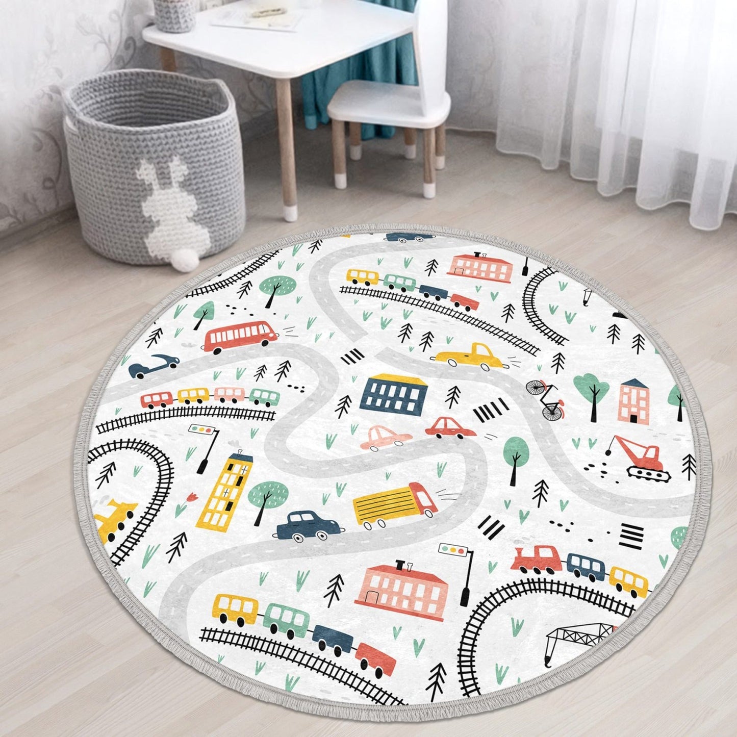 Car - Nursery Room Round Rug, Nonslip